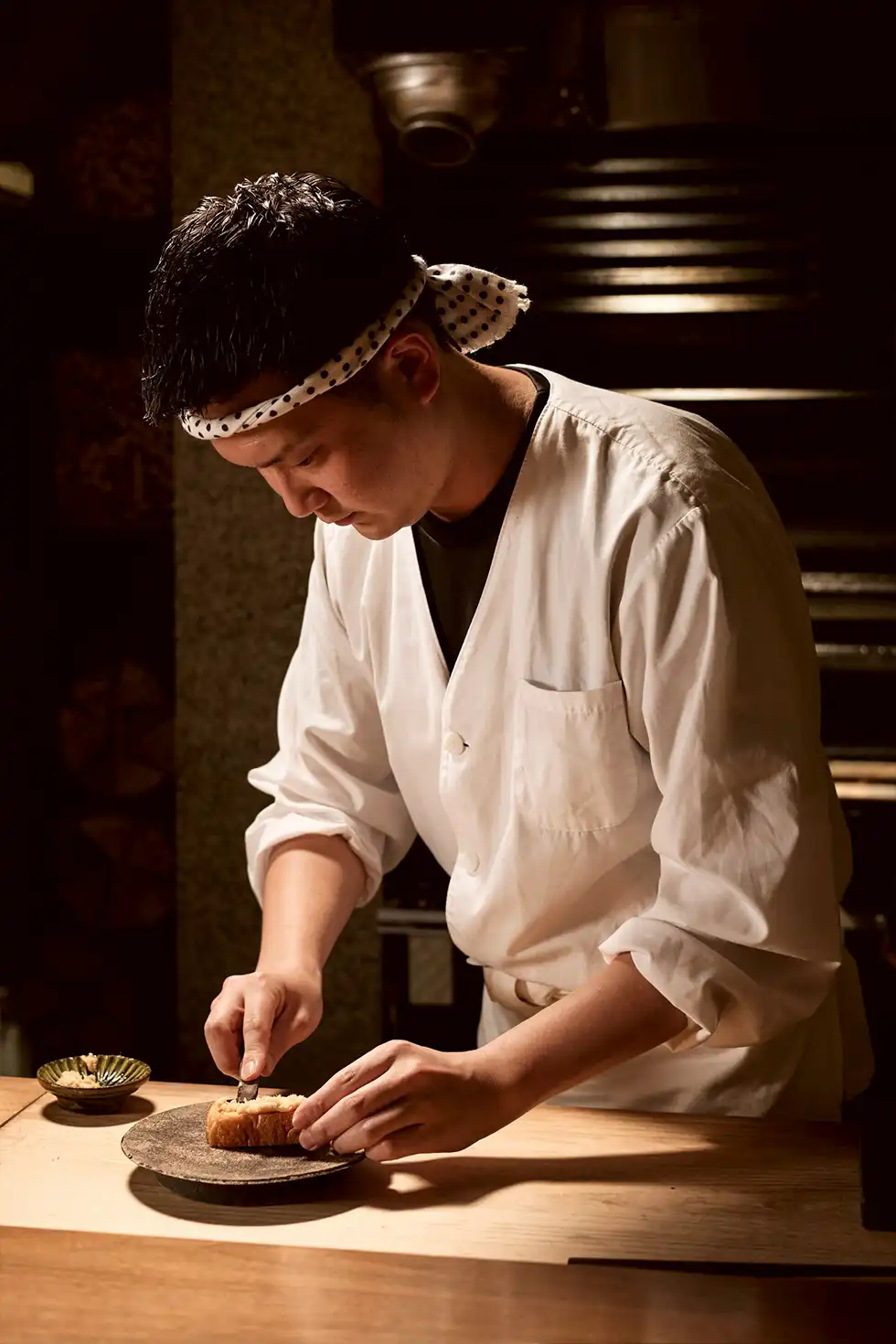 Plating dishes in the kitchen